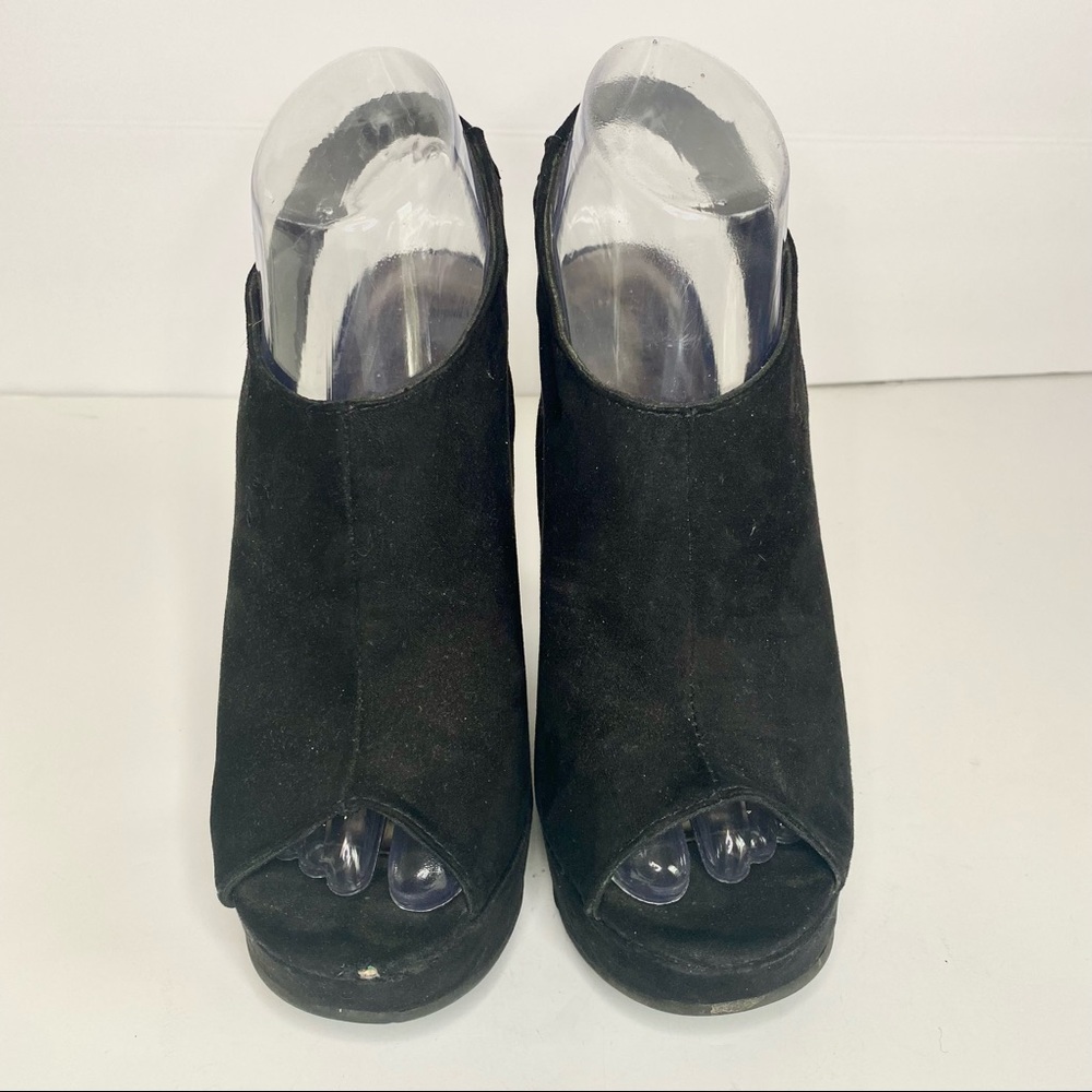 Carlos Black Suede Wedge Heels with Elastic Back